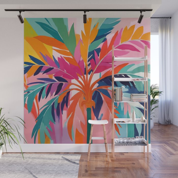 Colorful Tropical Palm Tree  Wall Mural Gallery Image 1