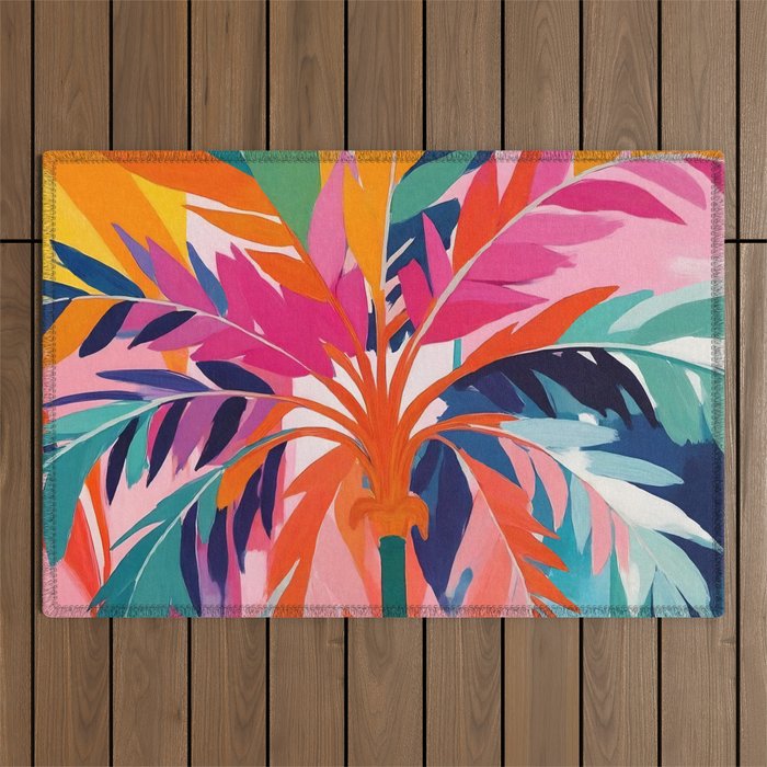 Colorful Tropical Palm Tree  Outdoor Rug Gallery Image 1
