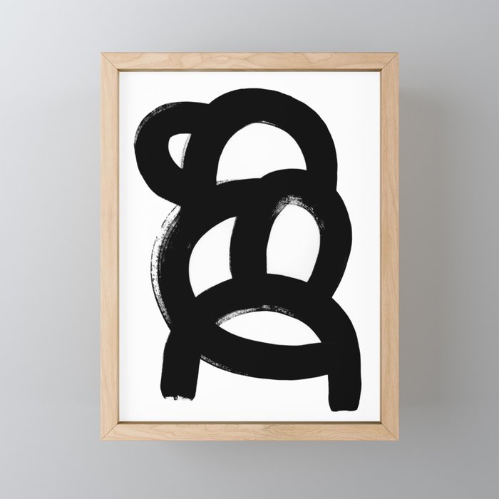 Black & White Minimalist Abstract Mid century Ink Art Dark Brush Strokes Mini Art Print Gallery Image 1