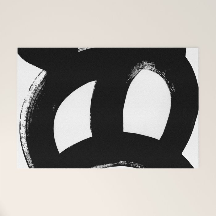 Black & White Minimalist Abstract Mid century Ink Art Dark Brush Strokes Welcome Mat Gallery Image 1