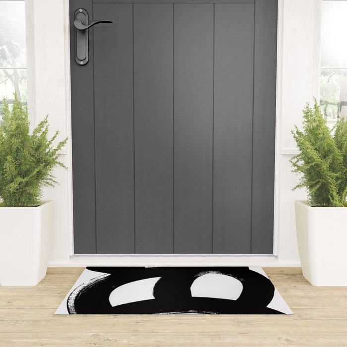 Black & White Minimalist Abstract Mid century Ink Art Dark Brush Strokes Welcome Mat Gallery Image 3