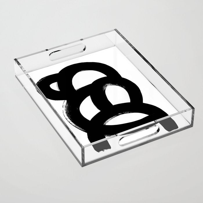 Black & White Minimalist Abstract Mid century Ink Art Dark Brush Strokes Acrylic Tray Gallery Image 1