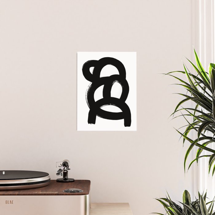 Black & White Minimalist Abstract Mid century Ink Art Dark Brush Strokes Poster Gallery Image 2