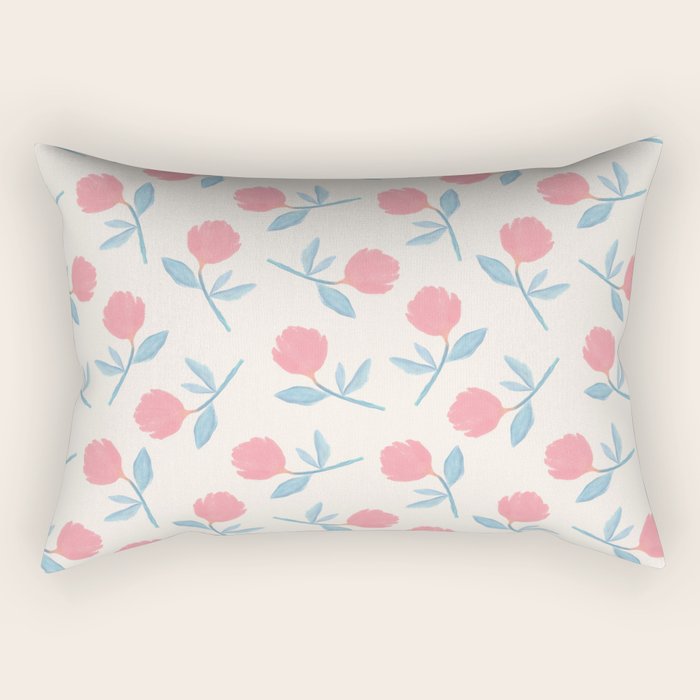 Peony Flower Gouache Illustration  Rectangular Pillow Gallery Image 2