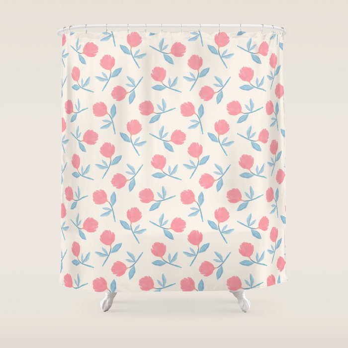 Peony Flower Gouache Illustration  Shower Curtain Gallery Image 1