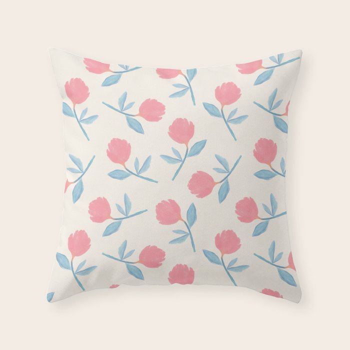 Peony Flower Gouache Illustration  Throw Pillow Gallery Image 1