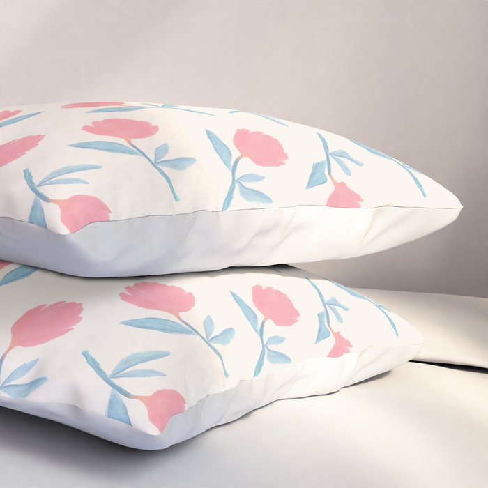 Peony Flower Gouache Illustration  Pillow Sham Gallery Image 3