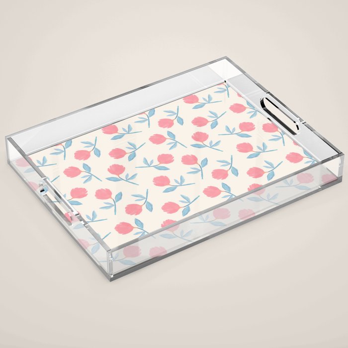 Peony Flower Gouache Illustration  Acrylic Tray Gallery Image 1