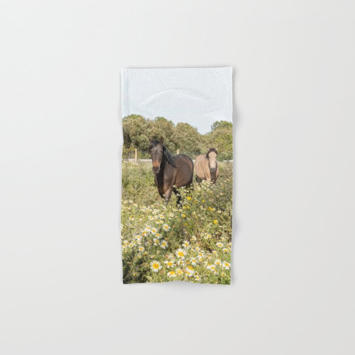 Horses in a Field of Wildflowers | Portugal Travel Art Print | Animal Photography in Europe Bath Towel Gallery Image 1