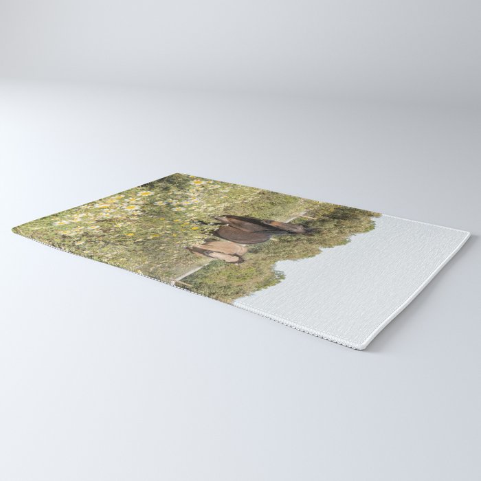 Horses in a Field of Wildflowers | Portugal Travel Art Print | Animal Photography in Europe Rug Gallery Image 3