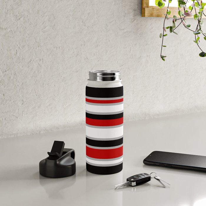 Modern Horizontal Stripes // Red, Gray, Black and White Water Bottle Gallery Image 4