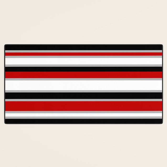 Modern Horizontal Stripes // Red, Gray, Black and White Desk Mat Gallery Image 3