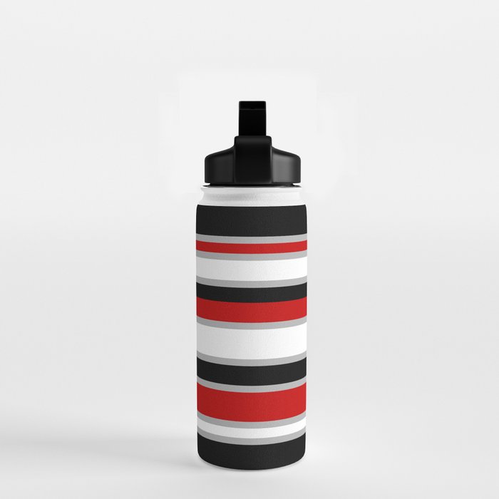 Modern Horizontal Stripes // Red, Gray, Black and White Water Bottle Gallery Image 2