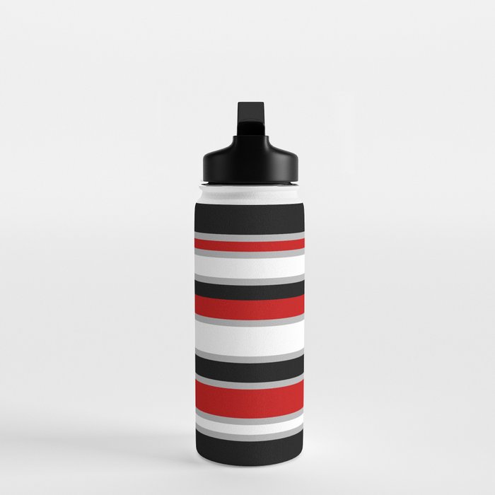 Modern Horizontal Stripes // Red, Gray, Black and White Water Bottle Gallery Image 3