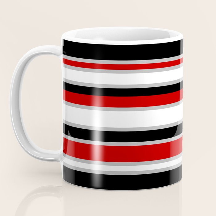 Modern Horizontal Stripes // Red, Gray, Black and White Coffee Mug Gallery Image 3