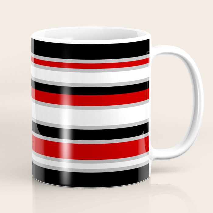 Modern Horizontal Stripes // Red, Gray, Black and White Coffee Mug Gallery Image 1
