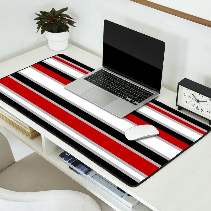 Modern Horizontal Stripes // Red, Gray, Black and White Desk Mat Gallery Image 2