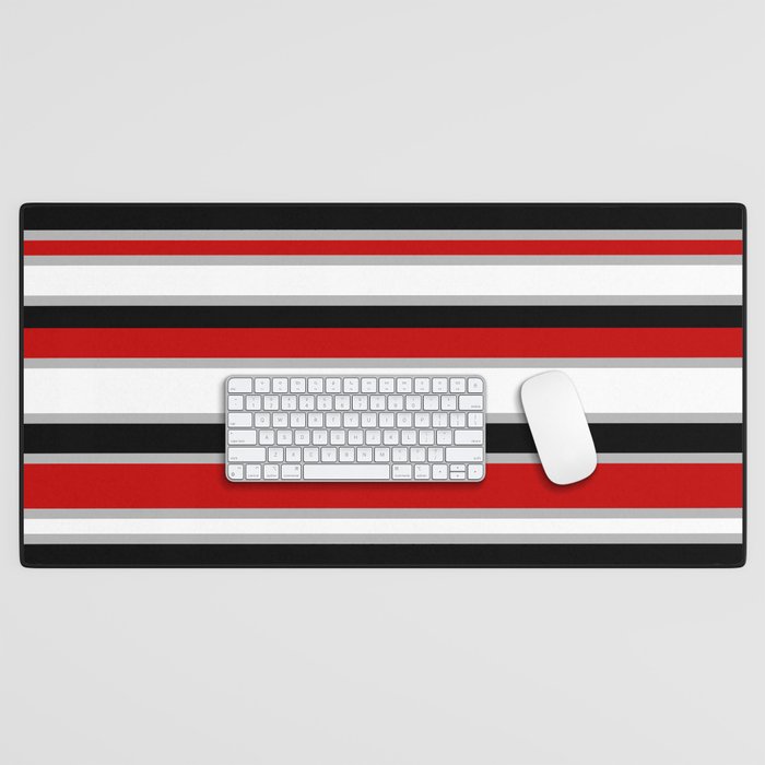 Modern Horizontal Stripes // Red, Gray, Black and White Desk Mat Gallery Image 1