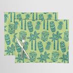 Retro Mid Century Modern Tiki Pattern 543 Green and Chartreuse Tweed Placemat Gallery Image 1