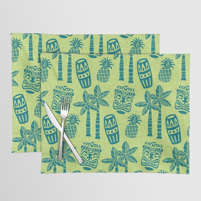 Retro Mid Century Modern Tiki Pattern 543 Green and Chartreuse Tweed Placemat Gallery Image 1