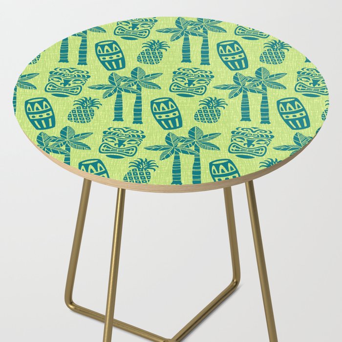 Retro Mid Century Modern Tiki Pattern 543 Green and Chartreuse Tweed Side Table Gallery Image 2