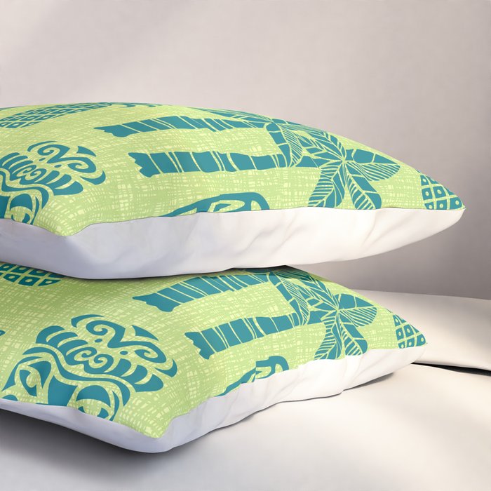 Retro Mid Century Modern Tiki Pattern 543 Green and Chartreuse Tweed Pillow Sham Gallery Image 3
