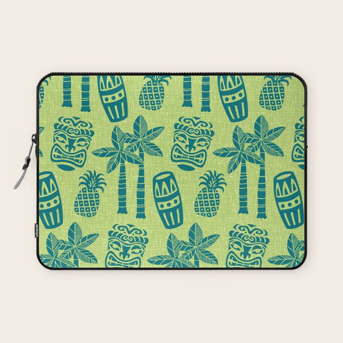 Retro Mid Century Modern Tiki Pattern 543 Green and Chartreuse Tweed Laptop Sleeve Gallery Image 1