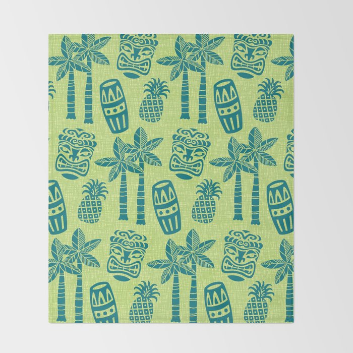 Retro Mid Century Modern Tiki Pattern 543 Green and Chartreuse Tweed Throw Blanket Gallery Image 2