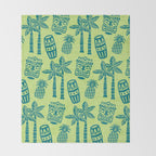 Retro Mid Century Modern Tiki Pattern 543 Green and Chartreuse Tweed Throw Blanket Gallery Image 2