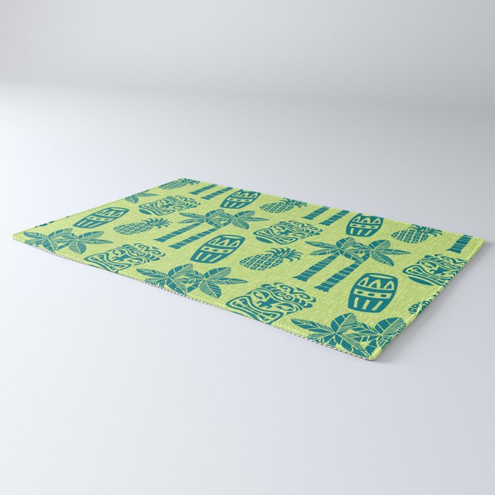 Retro Mid Century Modern Tiki Pattern 543 Green and Chartreuse Tweed Rug Gallery Image 3
