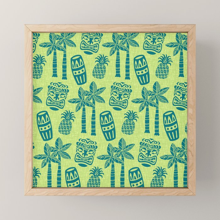 Retro Mid Century Modern Tiki Pattern 543 Green and Chartreuse Tweed Mini Art Print Gallery Image 1