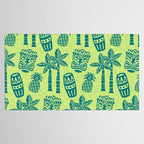 Retro Mid Century Modern Tiki Pattern 543 Green and Chartreuse Tweed Tablecloth Gallery Image 2