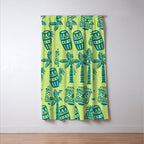 Retro Mid Century Modern Tiki Pattern 543 Green and Chartreuse Tweed Window Curtain Gallery Image 3