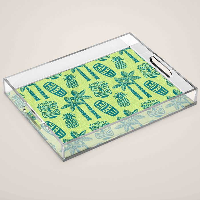 Retro Mid Century Modern Tiki Pattern 543 Green and Chartreuse Tweed Acrylic Tray Gallery Image 1