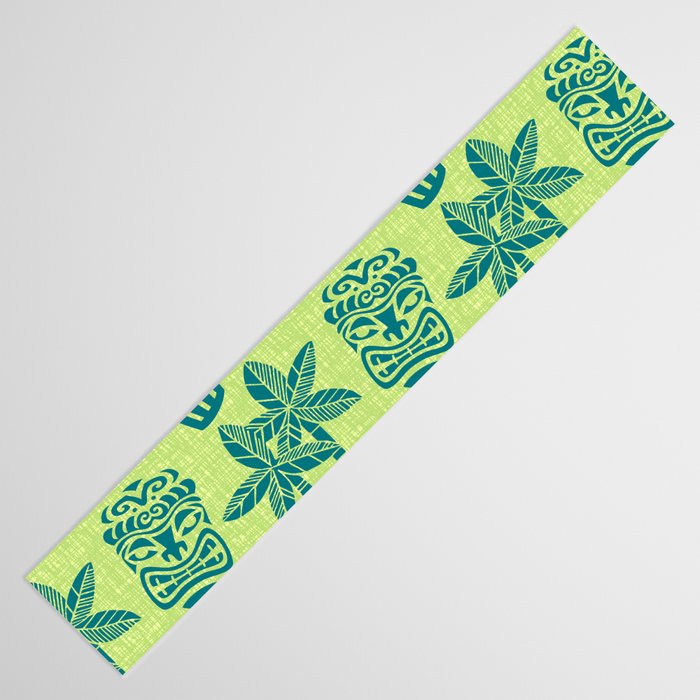 Retro Mid Century Modern Tiki Pattern 543 Green and Chartreuse Tweed Table Runner Gallery Image 3