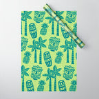 Retro Mid Century Modern Tiki Pattern 543 Green and Chartreuse Tweed Wrapping Paper Gallery Image 1