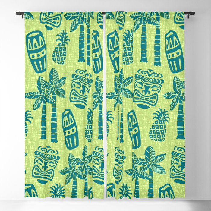 Retro Mid Century Modern Tiki Pattern 543 Green and Chartreuse Tweed Window Curtain Gallery Image 5
