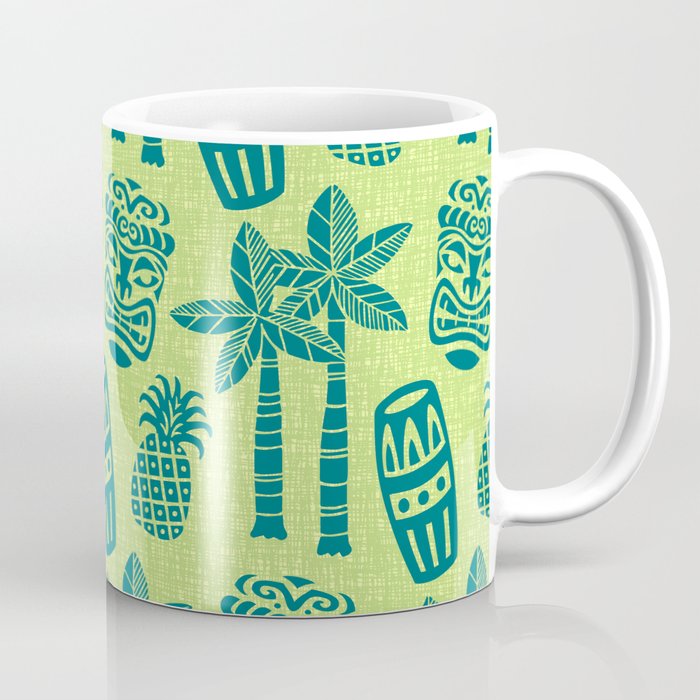Retro Mid Century Modern Tiki Pattern 543 Green and Chartreuse Tweed Coffee Mug Gallery Image 1