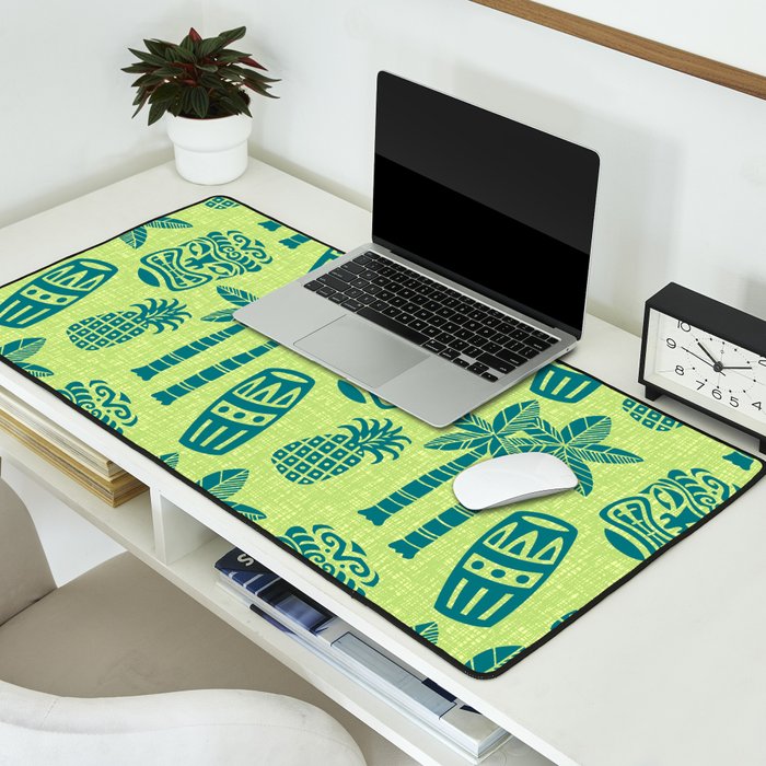 Retro Mid Century Modern Tiki Pattern 543 Green and Chartreuse Tweed Desk Mat Gallery Image 2