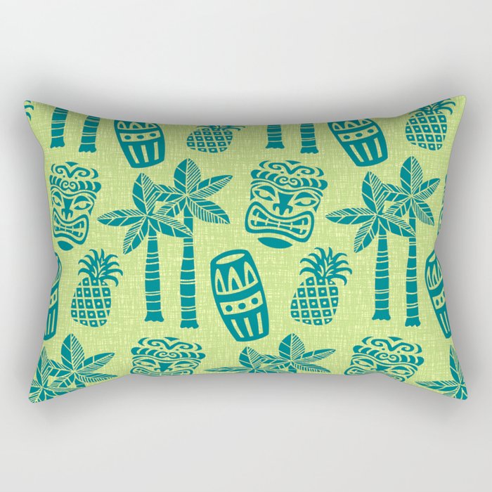 Retro Mid Century Modern Tiki Pattern 543 Green and Chartreuse Tweed Rectangular Pillow Gallery Image 1