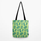 Retro Mid Century Modern Tiki Pattern 543 Green and Chartreuse Tweed Tote Bag Gallery Image 2