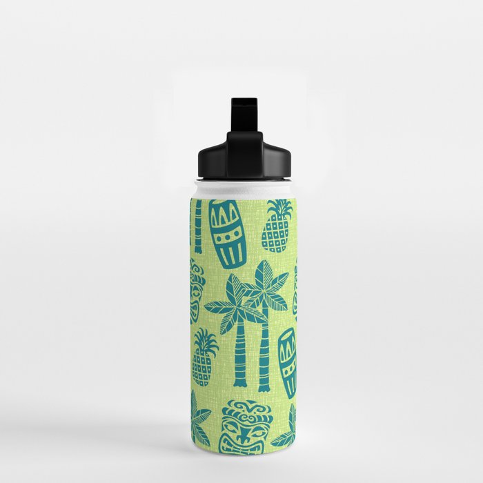 Retro Mid Century Modern Tiki Pattern 543 Green and Chartreuse Tweed Water Bottle Gallery Image 2
