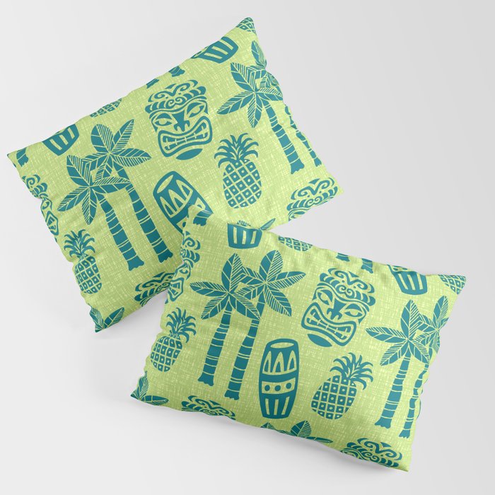 Retro Mid Century Modern Tiki Pattern 543 Green and Chartreuse Tweed Pillow Sham Gallery Image 3