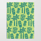 Retro Mid Century Modern Tiki Pattern 543 Green and Chartreuse Tweed Poster Gallery Image 4