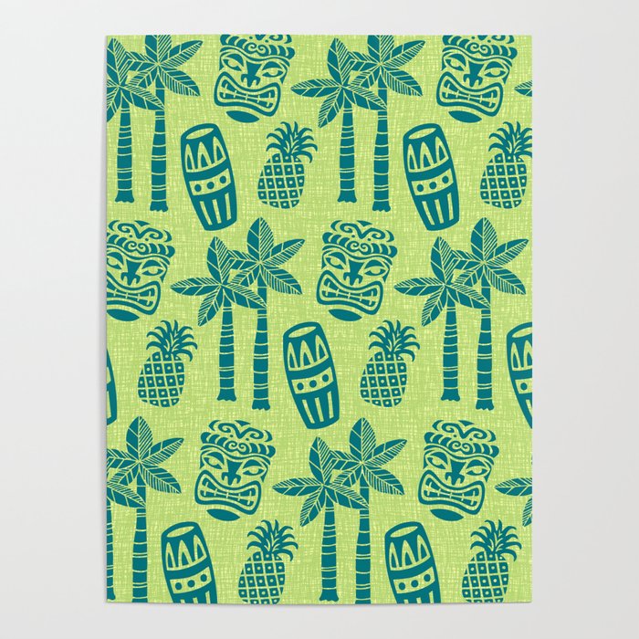 Retro Mid Century Modern Tiki Pattern 543 Green and Chartreuse Tweed Poster Gallery Image 4