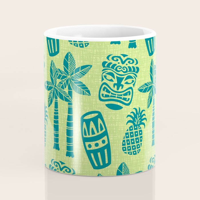 Retro Mid Century Modern Tiki Pattern 543 Green and Chartreuse Tweed Coffee Mug Gallery Image 4