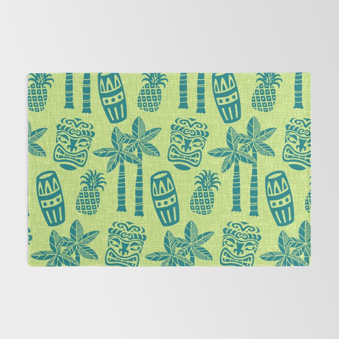 Retro Mid Century Modern Tiki Pattern 543 Green and Chartreuse Tweed Rug Gallery Image 2