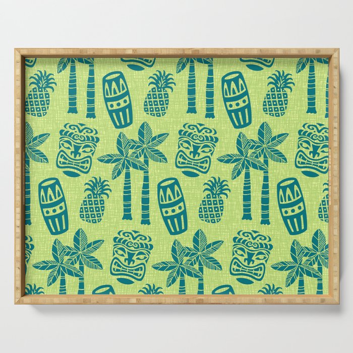 Retro Mid Century Modern Tiki Pattern 543 Green and Chartreuse Tweed Serving Tray Gallery Image 1