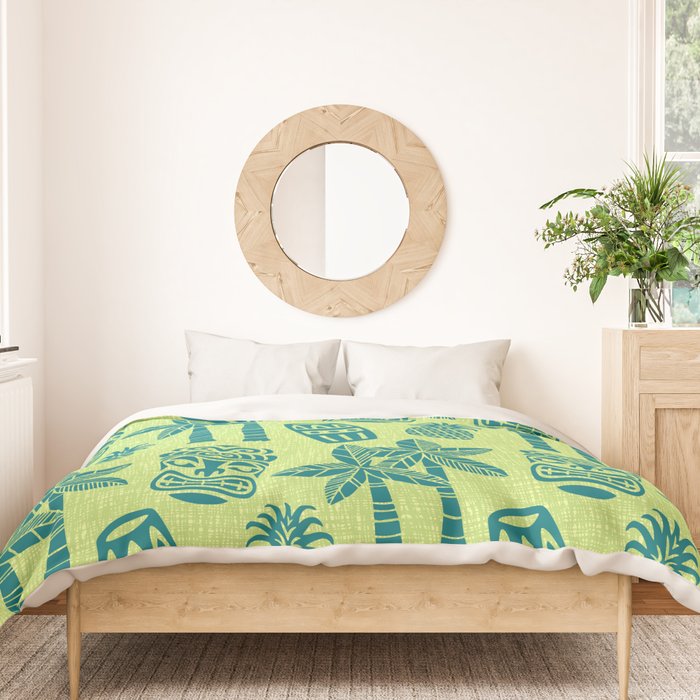 Retro Mid Century Modern Tiki Pattern 543 Green and Chartreuse Tweed Duvet Cover Gallery Image 3