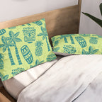 Retro Mid Century Modern Tiki Pattern 543 Green and Chartreuse Tweed Pillow Sham Gallery Image 2